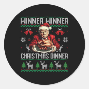 Winnaar Kerstdiner Santa Trump Ugly Sw Ronde Sticker