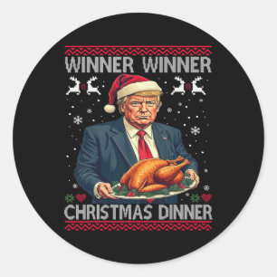 Winnaar Kerstdiner Santa Trump Ugly Sw Ronde Sticker