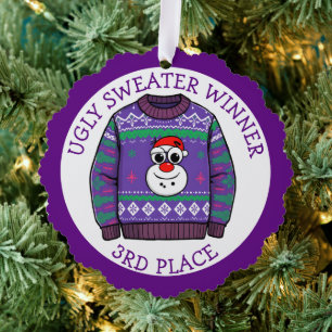 Winnaar lelijkste kersttrui derde plaats ornament kaart