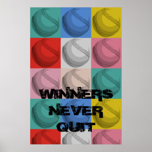 Winnaars Nooit stoppen met Inspirerend honkbal Pop Poster