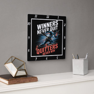 Winnaars stoppen nooit met runnermotivatie vierkante klok