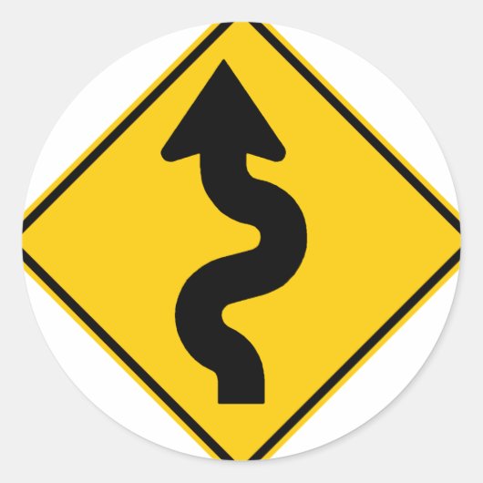 Winnend Road Ahead Highway Sign Ronde Sticker (Voorkant)