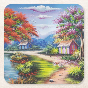 Winnende Country Road Fine Art Vierkante Kartonnen Onderzetter