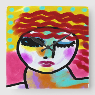 Winnende Red Haire Woman Abstracte Art Vierkante Klok