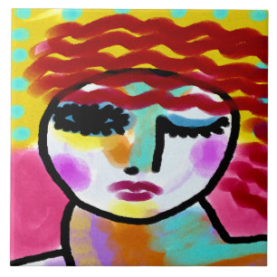 Winnende Red Haire Woman Originele Abstracte Kunst Tegeltje