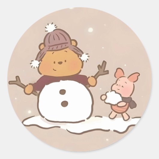 Winnie de Poeh Kerstmis Ronde Sticker (Voorkant)