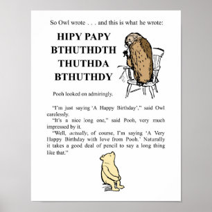 Winnie de Poeh- Uil schrijft 'Happy Birthday' Poster