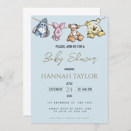 Winnie-Themed Baby Shower Invitation (Devant / Derrière)