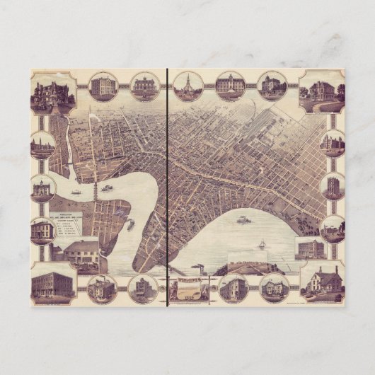 Winnipeg Manitoba Canada Bird's Eye Uitzicht Map 1 Briefkaart (Voorkant)