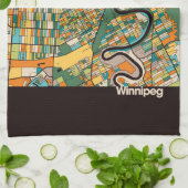Winnipeg Map/zwart Theedoek (Gevouwen)
