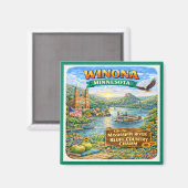 Winona, MN Minnesota Souvenir Magnet Magneet (Voorkant / Achterkant)