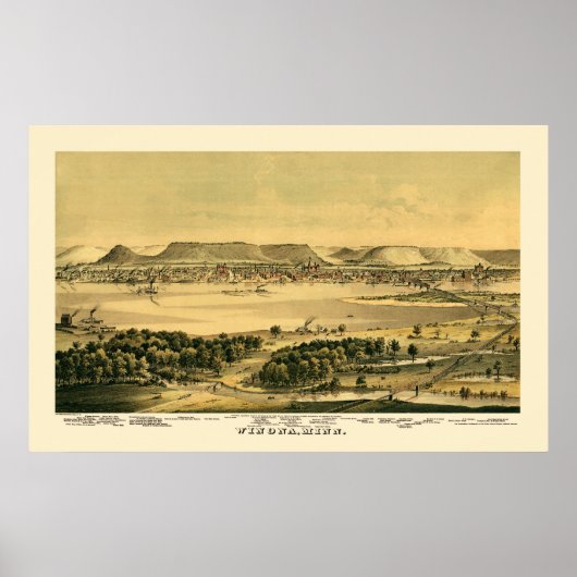 Winona, MN Panorama Map - 1867 Poster (Voorkant)