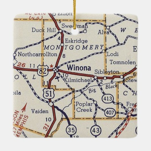 Winona MS Map Keramisch Ornament (Achterkant)