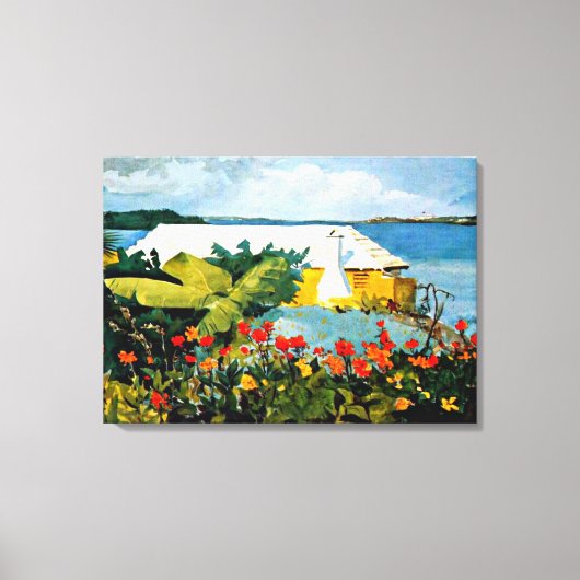Winslow Homer art: Vloertuin en Bungalow Canvas Afdruk (Voorkant)