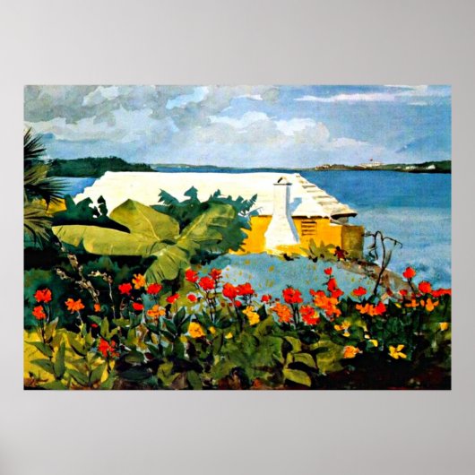 Winslow Homer art: Vloertuin en Bungalow Poster (Voorkant)