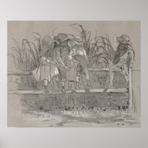 Winslow Homer - Kinderen die op een hek zitten Poster