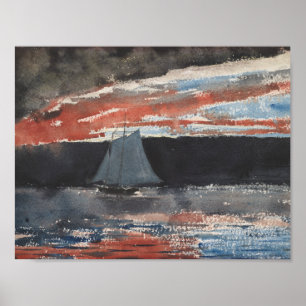 Winslow Homer - Schooner op Sunset Poster
