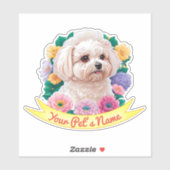 Winsome Bichon Frisé, geel, roze & paarse bloem Sticker (Vel)