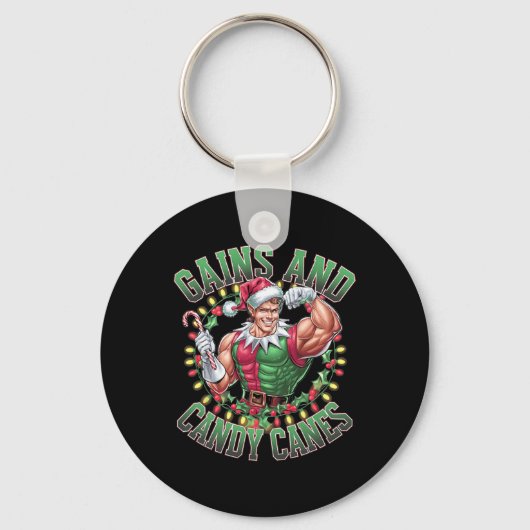 Winsten en snoep Canes Grappig Kerst Elf Gym Werk Sleutelhanger (Voorkant)