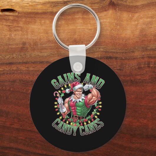 Winsten en snoep Canes Grappig Kerst Elf Gym Werk Sleutelhanger (Voorkant)