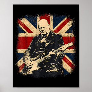 Winston Churchill die elektrische gitaar speelt Ro Poster