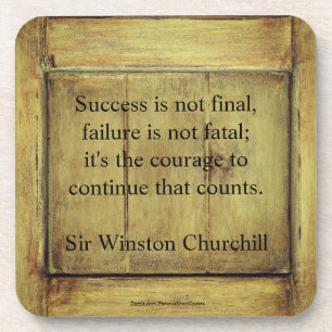 Winston Churchill Quote; Succes Rustic Aged Wood Bier Onderzetter