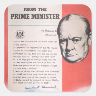 Winston Churchill, Vertegenwoordiger van Brits WW2 Vierkante Sticker