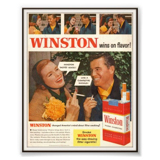 Winston Cigarette Adverteren 1955 Foto Afdruk (Voorkant)