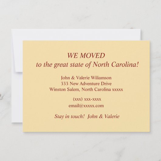 Winston Salem NC Bewegende Aankondiging (Achterkant)