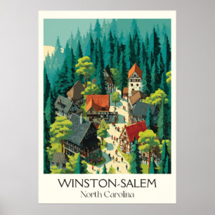 Winston-Salem NC Vintage Historische Dorpskunst Poster
