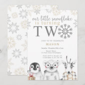 Winter 2e verjaardag neutrale beige uitnodiging (Voorkant / Achterkant)