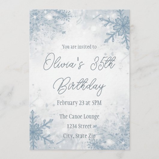 Winter 35th Birthday Invitation – Cool Gray Snow (Devant)