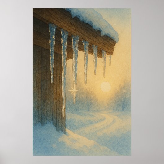 Winter 5, Icicle licht, seizoensgebonden print (Voorkant)