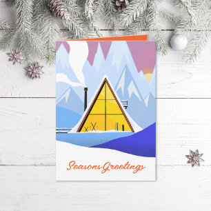 Winter A Frame Ski Chalet Retro Feestdagen Kaart
