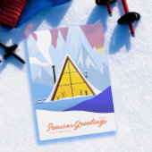 Winter A Frame Ski Chalet Retro Feestdagenkaart