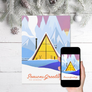 Winter A Frame Ski Chalet Retro Foto Feestdagenkaart