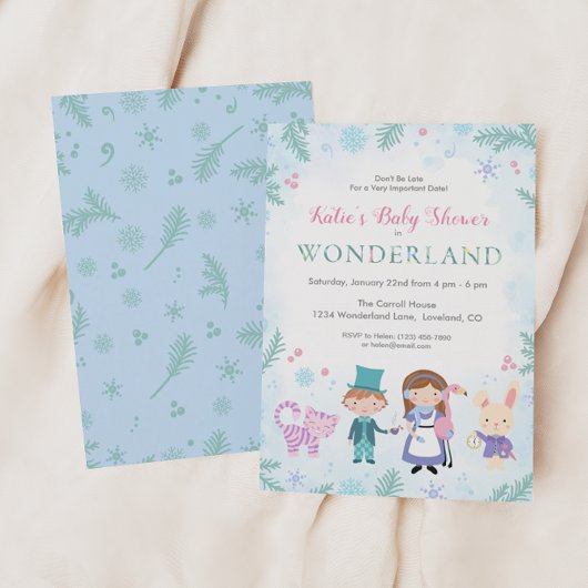 Winter Alice in Wonderland Baby shower Invitation Kaart