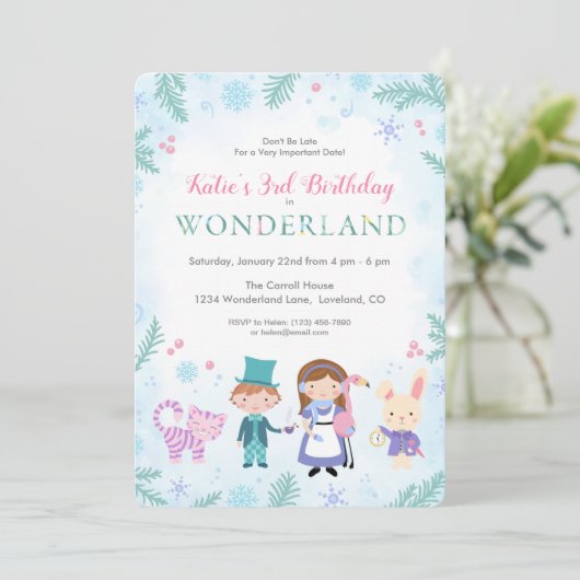 Winter Alice in Wonderland Girls Birthday Kaart (Staand voorkant)