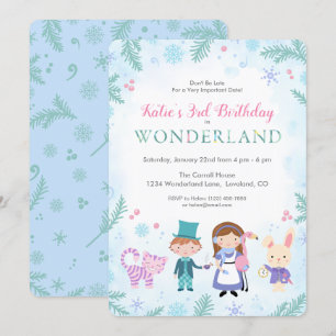 Winter Alice in Wonderland Girls Birthday Kaart