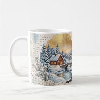 Winter Alpen Dorps Oude Botanische Collage Koffiemok