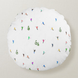 Winter Alpine Skiërs Skiën Patroon Rond Kussen