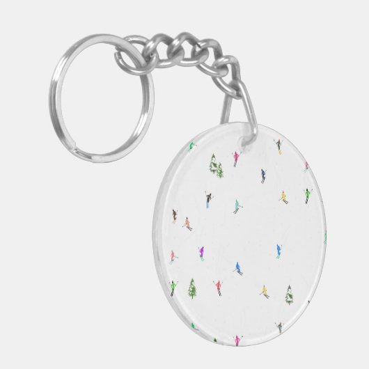 Winter Alpine Skiërs Skiën Patroon Sleutelhanger (Voorkant Links)