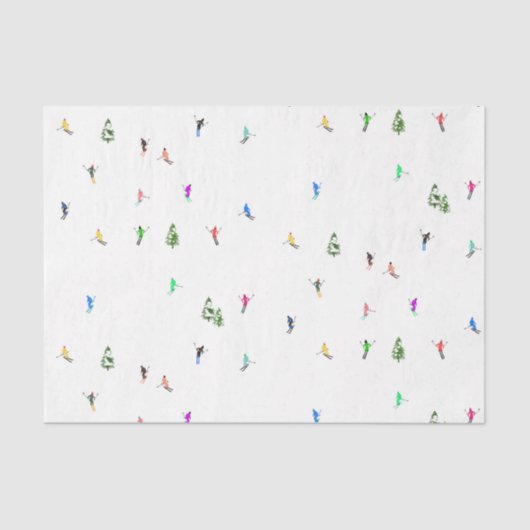 Winter Alpine Skiërs Skiën Patroon Tissuepapier (Voorkant)