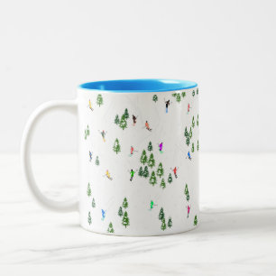 Winter Alpine Skiërs Skiën Patroon Tweekleurige Koffiemok