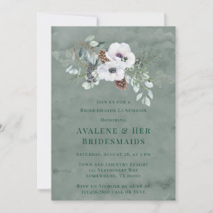 Winter Anemone Hand-Painted Bruidsmeisjes Luncheon Kaart