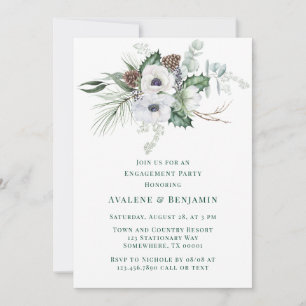 Winter Anemone Hand-Painted Engagement Party Kaart