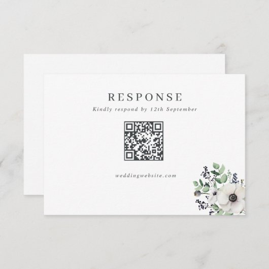 Winter Anemonen Bruiloft QR Code RSVP Kaartje (Voorkant / Achterkant)