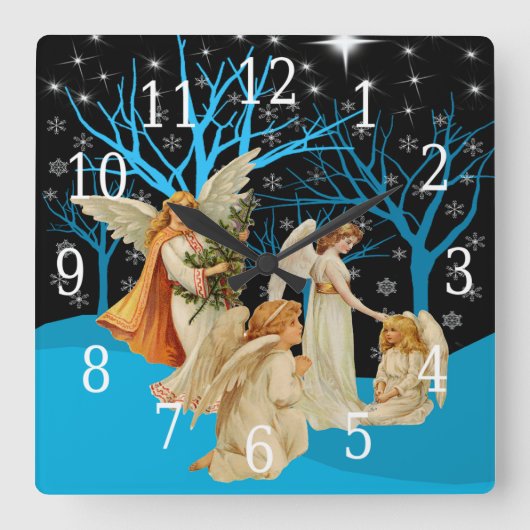 Winter Angels Square Clock Vierkante Klok (Voorkant)