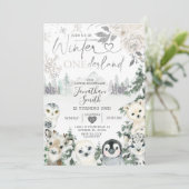 Winter Animal Onederland Snowflake 1e verjaardag Kaart (Staand voorkant)