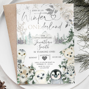 Winter Animal Onederland Snowflake 1e verjaardag Kaart